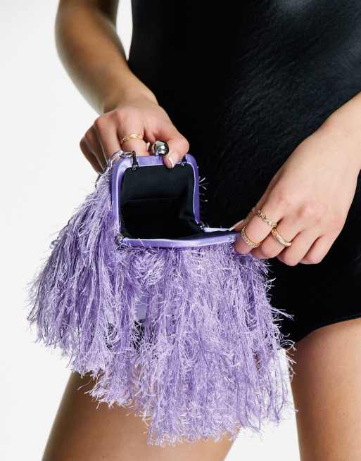 ASOS DESIGN - Pochette en plumes synthétiques avec anse en résine - Violet, 4 de 4