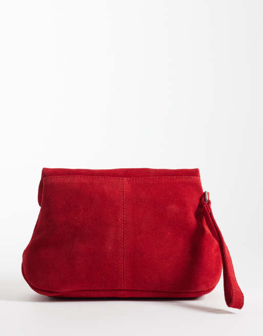 ASOS DESIGN - Pochette in camoscio rosso con risvolto, 4 di 4