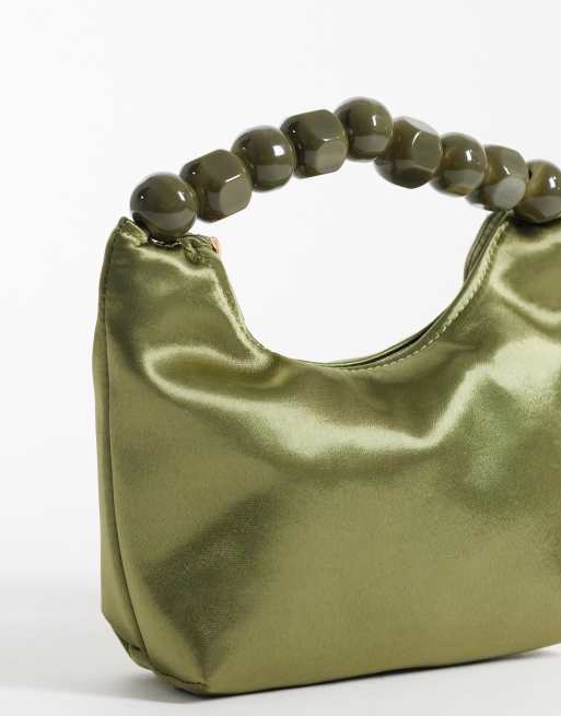 ASOS DESIGN pochette in raso con manico a sfera in resina, khaki, 2 di 4