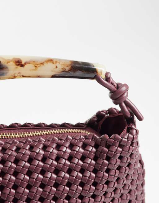 ASOS DESIGN - Pochette intrecciata bordeaux con manico in resina, 3 di 4