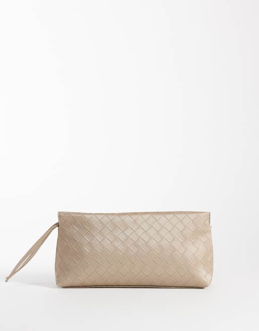 ASOS DESIGN - Pochette intrecciata con zip color oro chiaro metallizzato