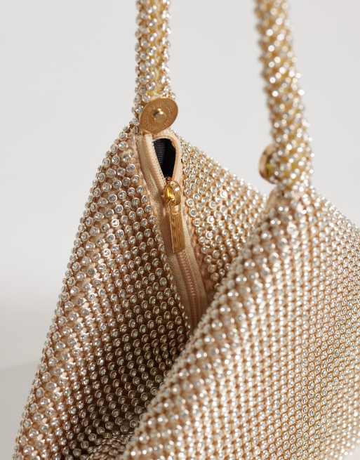 ASOS DESIGN - Pochette mini in maglia metallica color oro arrotondata, 3 di 4