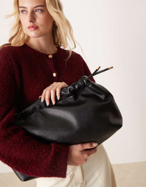 ASOS DESIGN - Pochette nera con laccetti intrecciati e parte superiore arricciata, 3 di 4