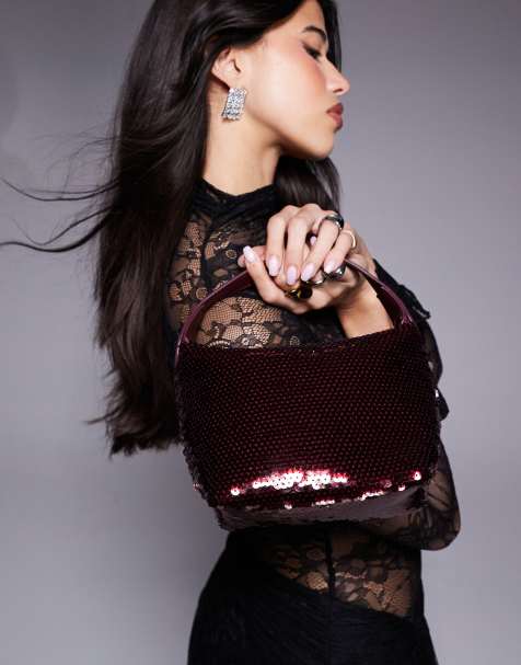 ASOS DESIGN - Pochette ornée de sequins - Bordeaux - view 1