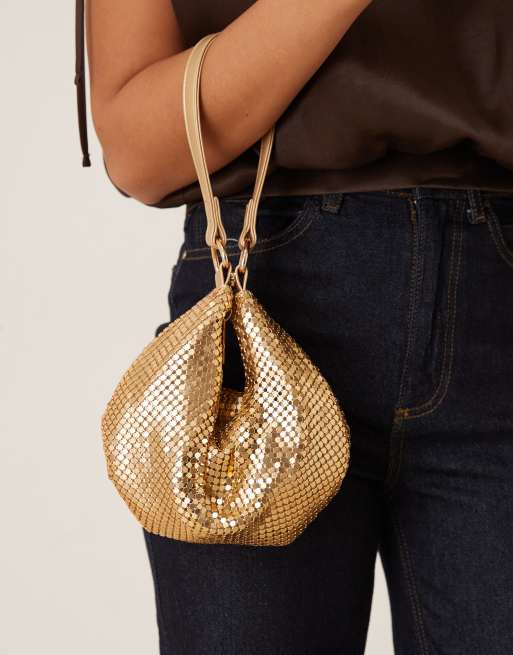 ASOS DESIGN - Pochette oro in maglia metallizzata indossabile a spalla, 3 di 4