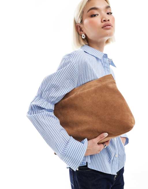 ASOS DESIGN - Pochette oversize in camoscio color cuoio
