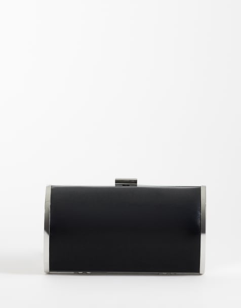 ASOS DESIGN - Pochette rigida nera e argento con cilindro rivestito - view 1