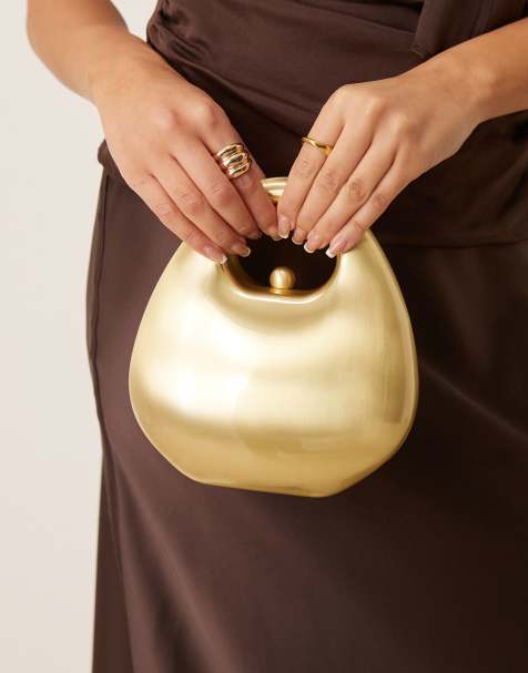 ASOS DESIGN - Pochette rigida oro spazzolato con manici - view 1