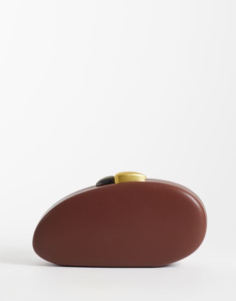ASOS DESIGN - Pochette rigide ronde avec fermoir doré - Chocolat - view 1