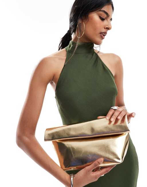 ASOS DESIGN - Pochette rolltop color oro