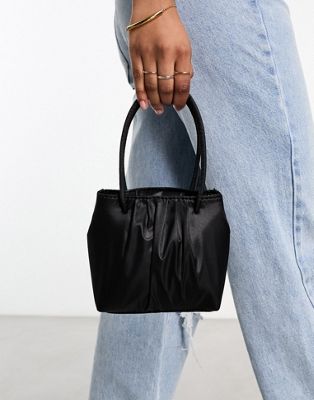 ASOS DESIGN ruched satin clutch bag in black – BLACK - ASOS Price Checker