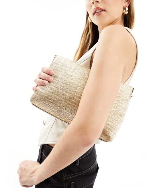 ASOS DESIGN - Pochette testurizzata dorata metallizzata con chiusura superiore con zip, 2 di 4