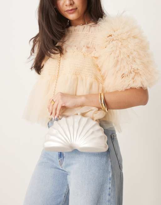 ASOS DESIGN - Pochette texturé effet nacré avec bandoulière chaîne amovible - Crème, 4 de 4