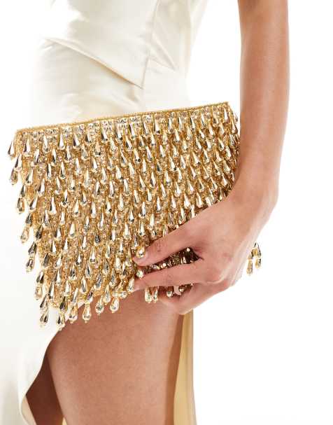 ASOS DESIGN - Pochette zippée sur le dessus entièrement ornée de perles - Doré - view 1