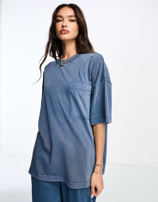 ASOS DESIGN pocket detail boyfriend fit T-shirt in washed denim blue - part of a set