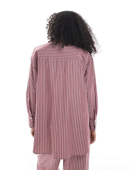 ASOS DESIGN pocket detail oversized shirt in burgundy stripe - part of a set, 2 of 4