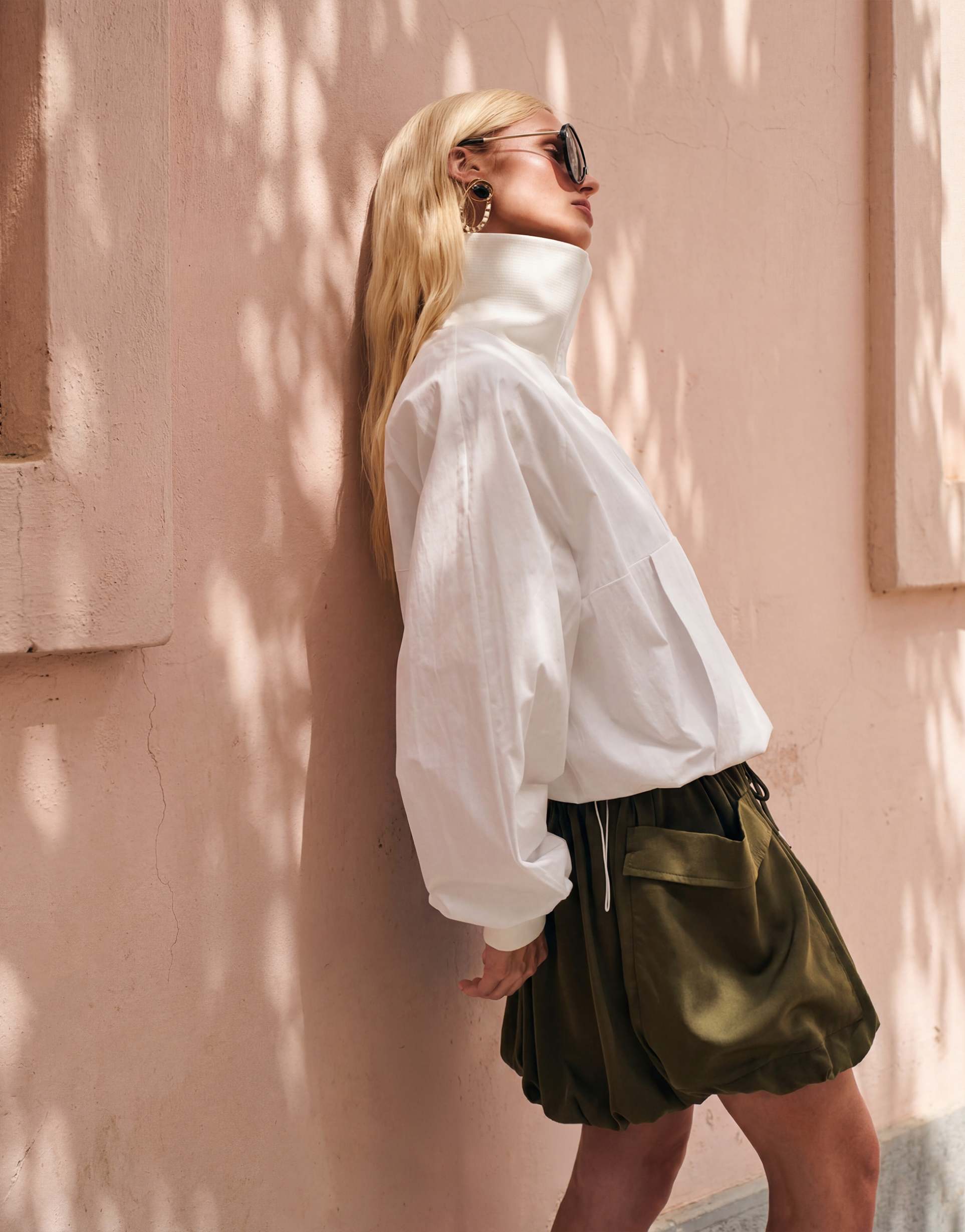 asos design pocket detail satin bubble skirt in green