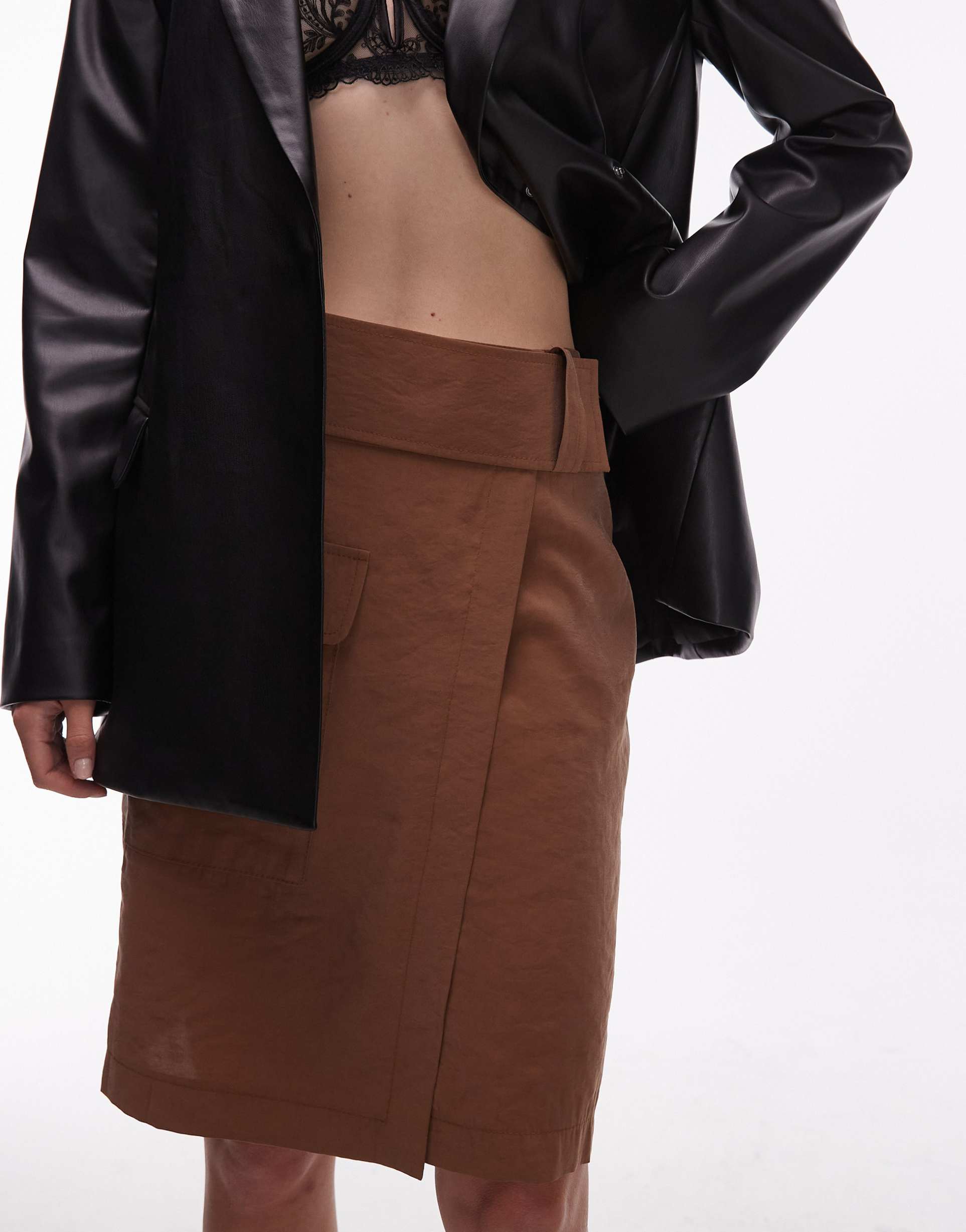 asos design pocket detail wrap 90s midi skirt