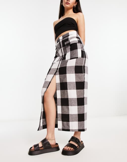 ASOS DESIGN pocket front midi skirt with split detail in mono