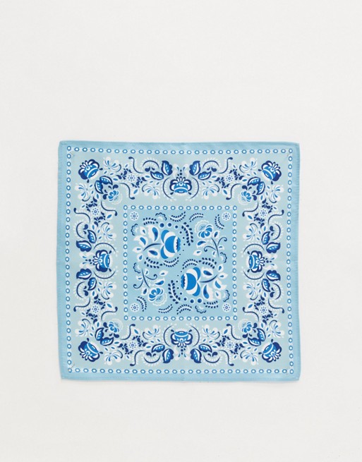 ASOS DESIGN pocket square in blue paisley design