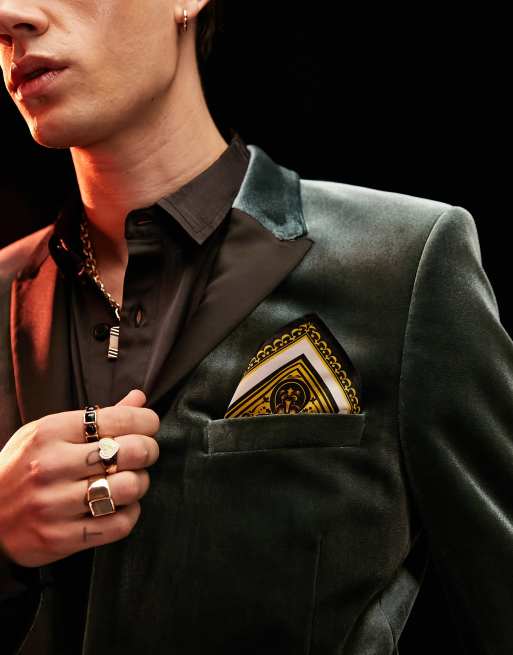 ASOS DESIGN pocket square in yellow and gold print