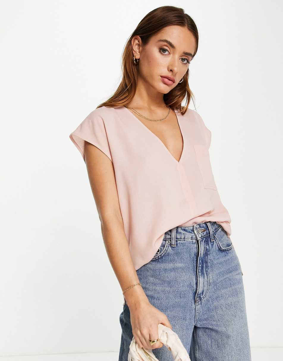 ASOS DESIGN pocket tee with longline back in blush