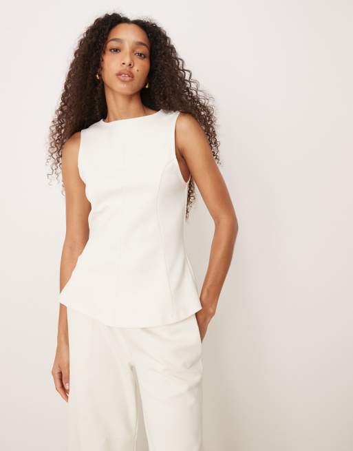 ASOS DESIGN – Podkoszulek interlock w kolorze mleka kokosowego z zaszewkami, część zestawu