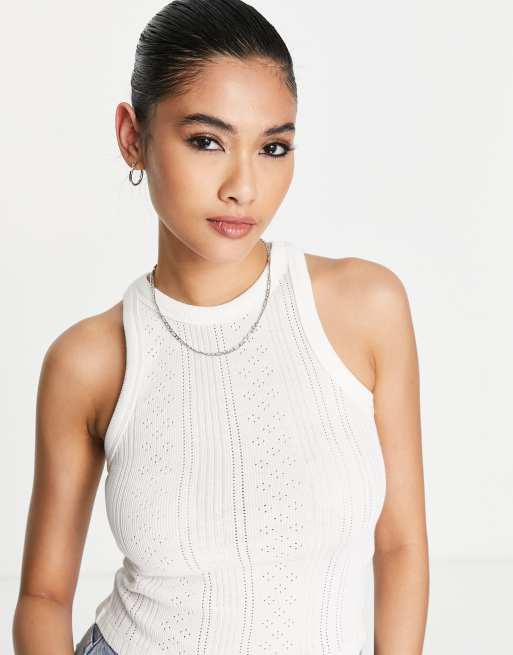 ASOS DESIGN – Podkoszulek o fasonie bokserki z materiału o splocie pointelle w kolorze ecru