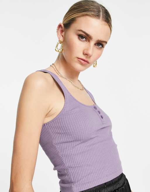 ASOS DESIGN – Podkoszulek w kolorze oberżyny z guzikami z przodu