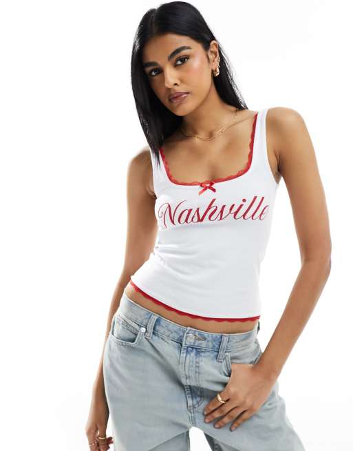 ASOS DESIGN – Podkoszulek w stylu trucker w kolorze kości z z napisem „Nashville”