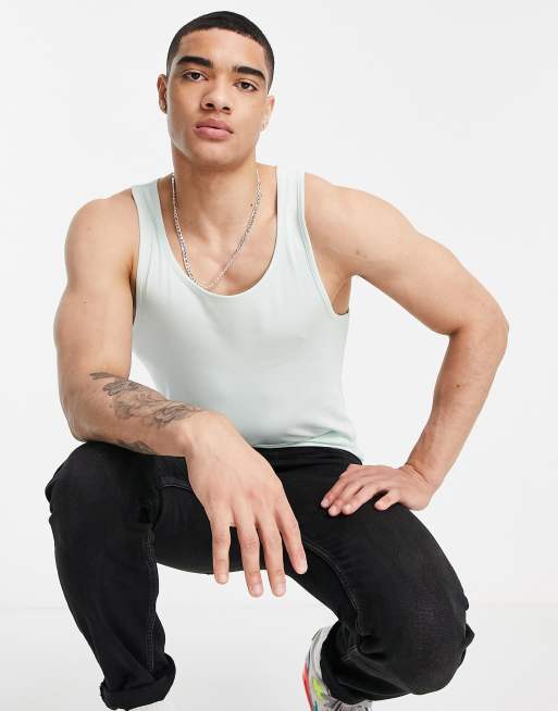 ASOS DESIGN – Podkoszulek z mieszanki bawełny o kroju podkreślającym sylwetkę w kolorze spranej zieleni – LGREEN