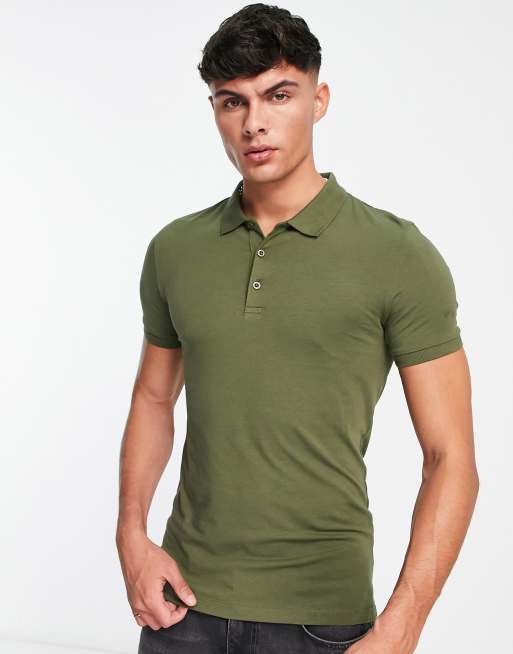 ASOS DESIGN – Podkreślająca sylwetkę koszulka polo w kolorze khaki