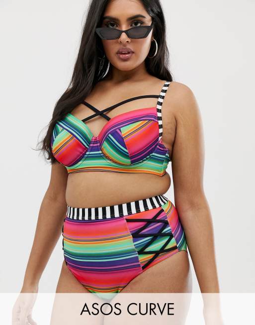ASOS DESIGN – Curve – Bikini w kolorowe paski z usztywnianą górą, 3 z 3
