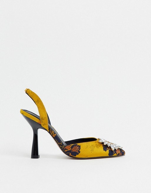 ASOS DESIGN Poetic embellished high heels in jacquard