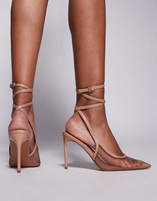 ASOS DESIGN Poetry mesh detail slingback high shoes in beige