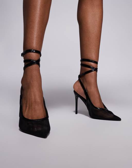 ASOS DESIGN – Poetry – Svarta, högklackade skor med mesh och hälrem, 3 av 4