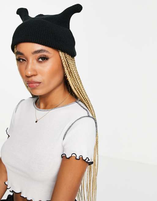ASOS DESIGN pointed rib beanie in black
