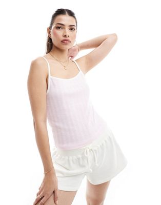 ASOS DESIGN pointelle cami with contrast binding in cream