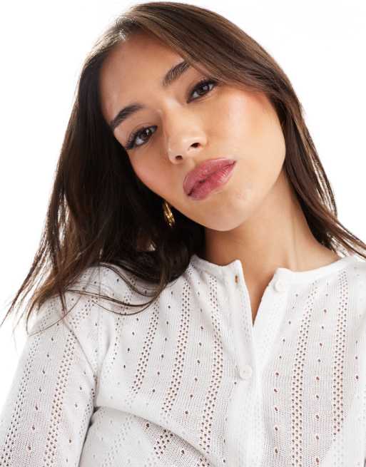 ASOS DESIGN pointelle cardigan in ecru, 4 of 4