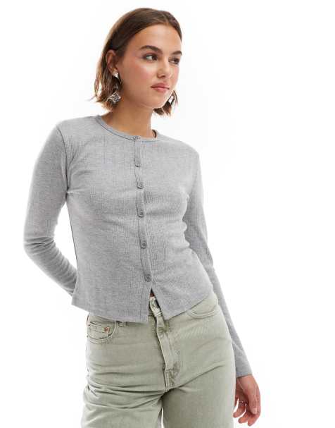 ASOS DESIGN pointelle cardigan in grey - view 1