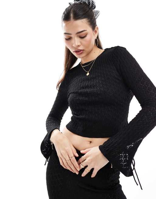 ASOS DESIGN - Pointelle gebreide top met open achterkant in zwart, deel van co-ord set