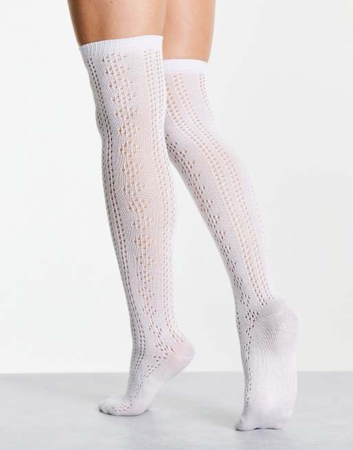 ASOS DESIGN pointelle knee high socks in white