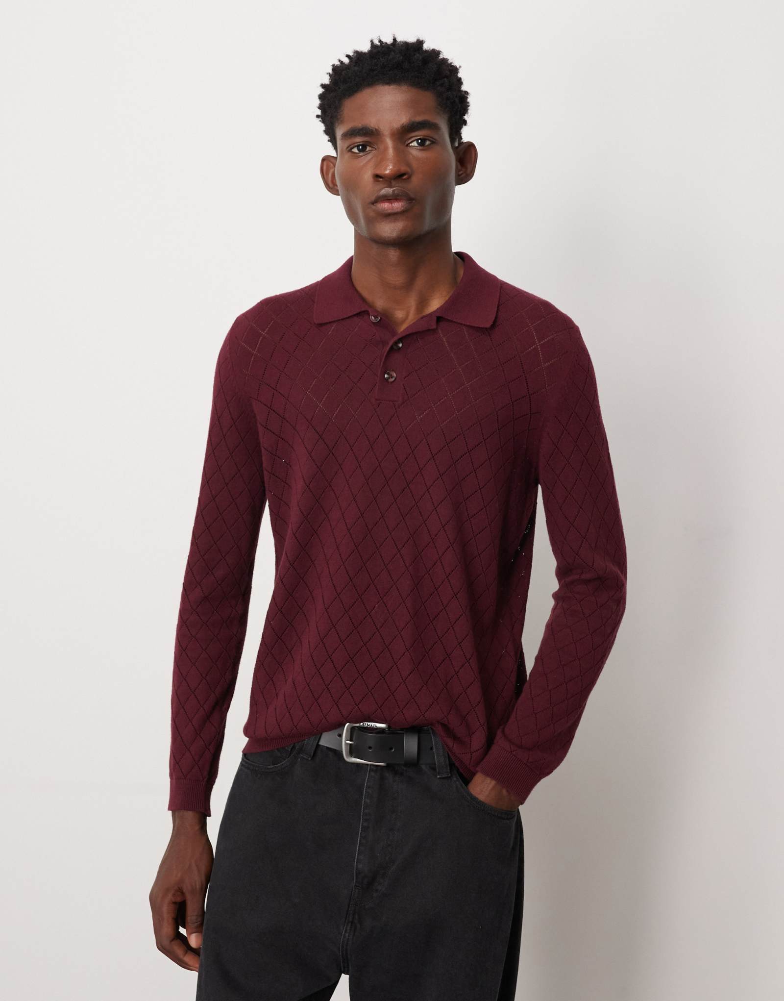 Трикотажное поло ASOS DESIGN pointelle с рисунком бордового цвета