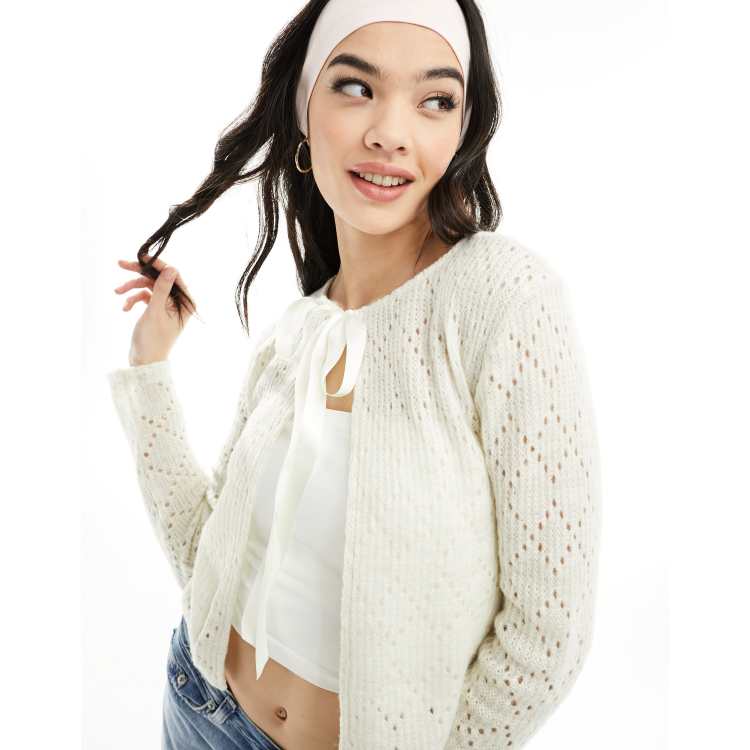 Beige Pointelle Knit Top|250164102-Ecru