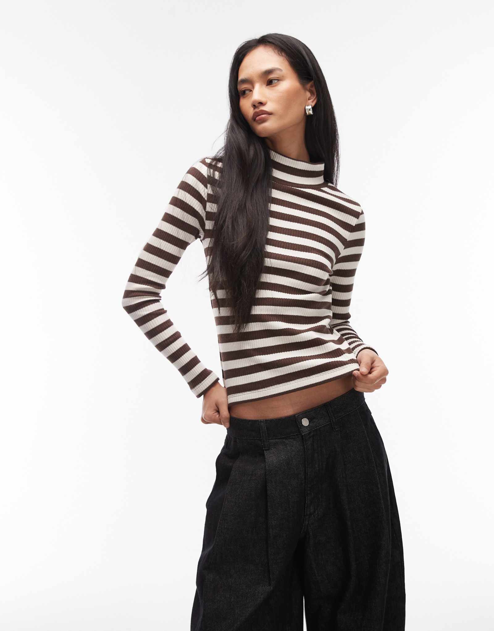 Топ в полоску с длинными рукавами и воронкообразным вырезом ASOS DESIGN pointelle