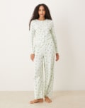 [ASOS DESIGN] ASOS DESIGN pointelle long sleeve pyjama set in mistletoe print-Pink XS Gingerbread print