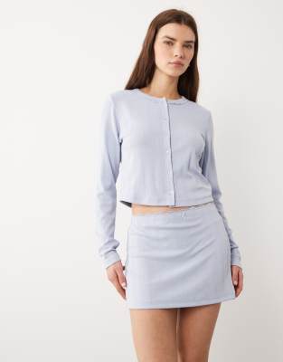 Asos Design Pointelle Mini Skirt With Lace Trim In Blue