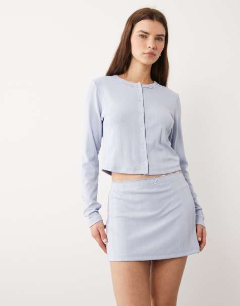ASOS DESIGN pointelle mini skirt with lace trim in blue - view 1