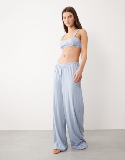 ASOS DESIGN pointelle pajamas with lace trim in blue - view 1