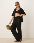 [ASOS DESIGN] ASOS DESIGN pointelle palazzo pants in black (part of a set) XS Black